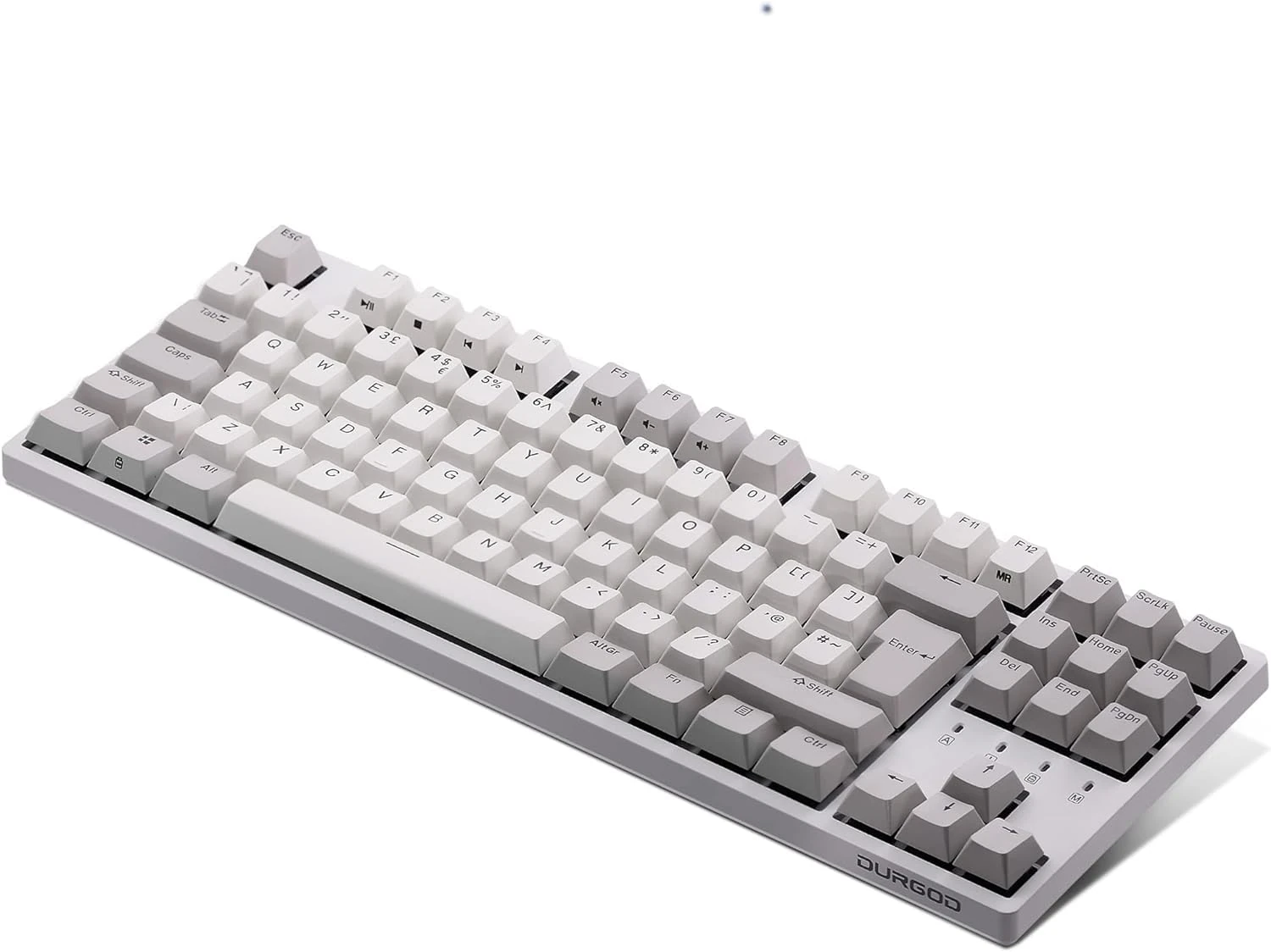 DURGOD Taurus K320 TKL Mechanical Gaming Keyboard - 88 Keys - Double Shot PBT - USB Type C - ISO UK (White, Cherry Mx Silent Black)