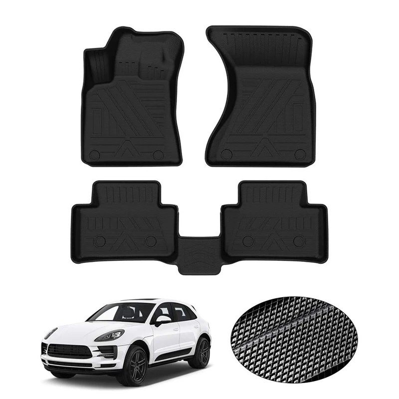 KUST Custom Fit Floor Mats for Porsche Macan Accessories 2014-2024 All Weather Floor Mat Liner 1st & 2nd Row Liners Black Non-Slip