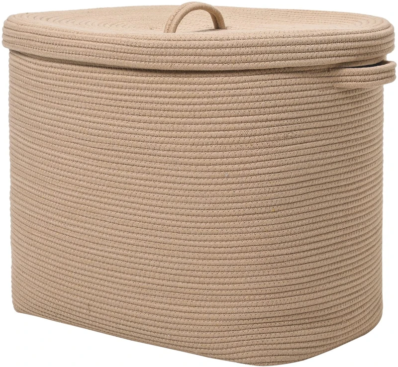 Cottonphant 22”x14”x18” Rectangular Extra Large Storage Basket with Lid, Sturdy Standalone Design, Beige Cotton Rope, Perfect for Toy, Blanket, Laundry Storage, Home Decor
