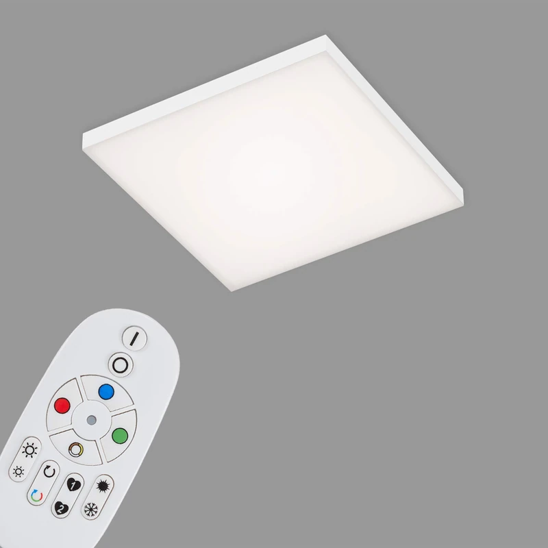 BRILONER Leuchten - LED Panel, dimmable LED Ceiling Light, Frameless, Colour Temperature Control, RGB,incl. Remote Control, 16 Watts, 1,800 Lumens, White, 295x295x57mm (LxBxH)