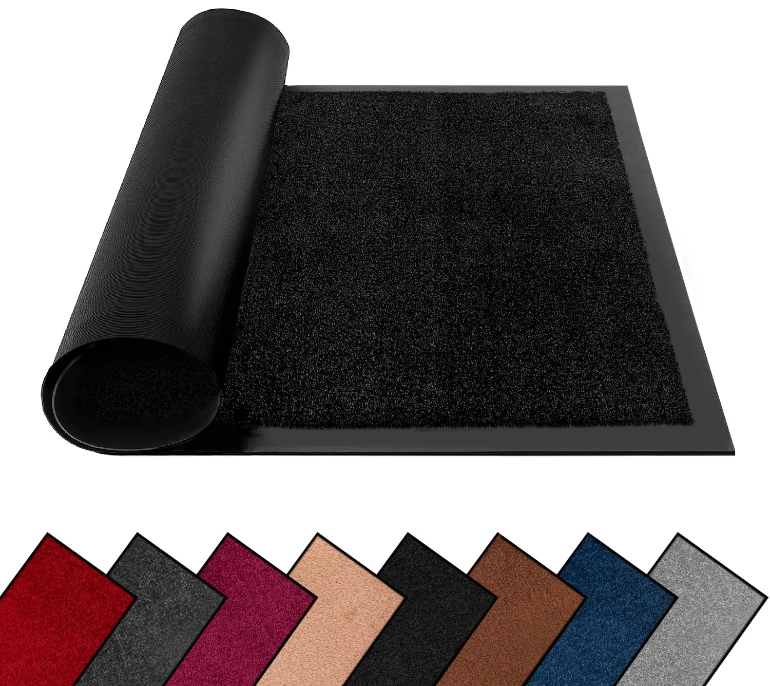 FB FunkyBuys Washable Dirt Trapper Door Mats Indoor & Outdoor, Heavy Duty Non Slip Doormats, Rubber Backed Floor Mat, Super Absorbent Front Door Mat, Entrance Rug (Black-Plain, 40cm x 60cm)