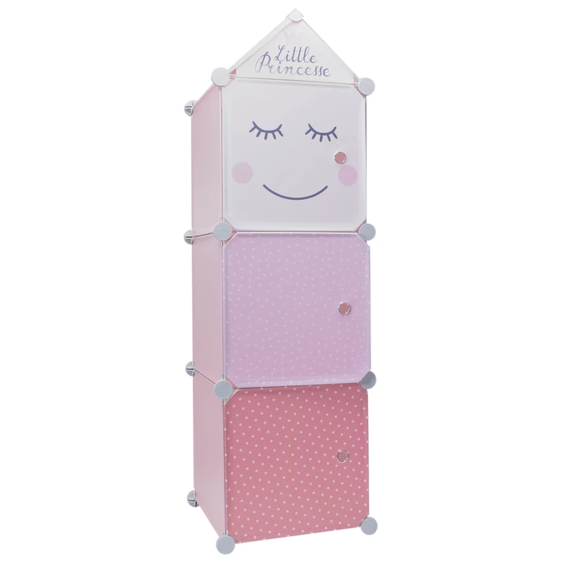 HOME DECO KIDS Modular Storage Wardrobe with 3 Cubes, Girl, Child, Bedroom, Furniture, Decoration, Polyester, Pink, 30 x 30 x 100 cm - Image 1