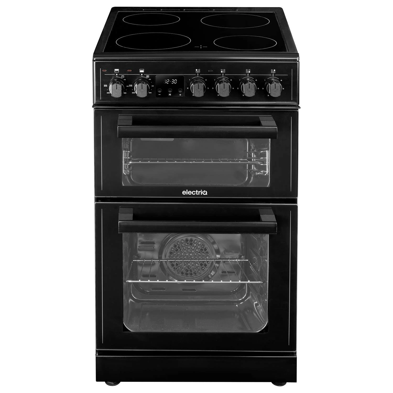 electriQ 50cm Double Cavity Electric Cooker with Ceramic Hob - Black