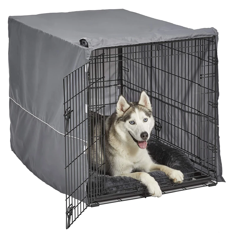 New World Double Door 106 cm Dog Crate Kit, Bundle Includes a Two-Door Cage, Matching Gray Bed and Crate Cover, For Large Sized Breeds