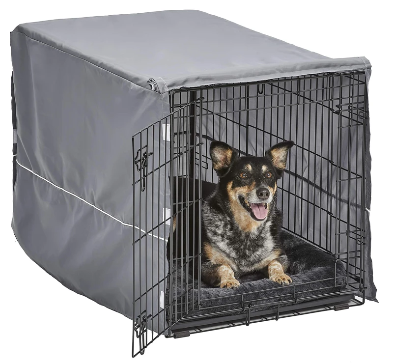 New World Double Door 91 cm Dog Crate Kit, Bundle Includes a Two-Door Cage, Matching Gray Bed and Crate Cover, For Medium to Large Sized Breeds