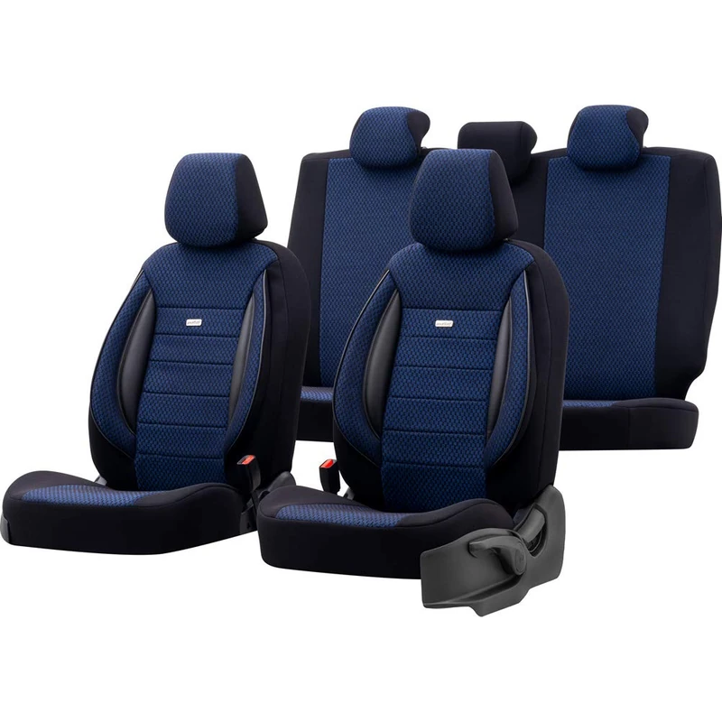 otoM Universal Fabric Seat cover set 'SelectedFit Sports' Black/Blue - 11-pieces - compatible with Side-Airbags