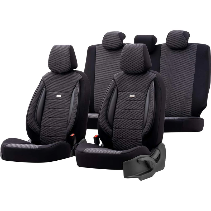 otoM Universal Fabric Seat cover set 'SelectedFit Sports' Black - 11-pieces - compatible with Side-Airbags