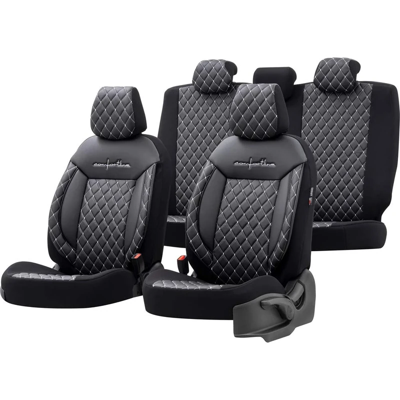 otoM Universal Leather/Fabric Seat cover set 'Comfortline VIP' Black/Grey - 11-pieces - compatible with Side-Airbags
