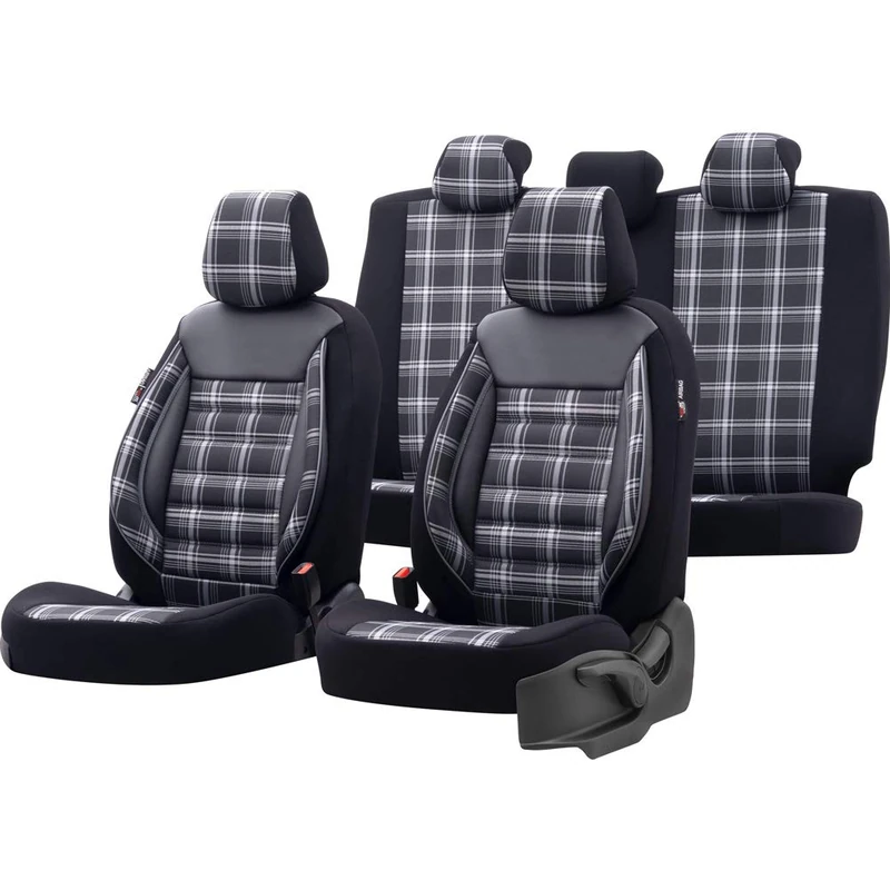 otoM Universal Fabric Seat cover set 'Sports' Black/Grey - 11-pieces - compatible with Side-Airbags - Image 1