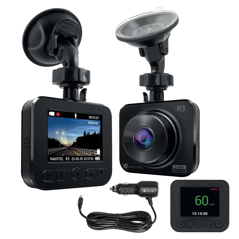 NAVITEL R3 Dash Cam | Full HD Car Dashboard Front Camera with Built-in Screen | GPS & Speedometer | Easy Fit Dashboard Mounted Camera for Cars with Wide Viewing Angle, Night Vision & Parking Mode