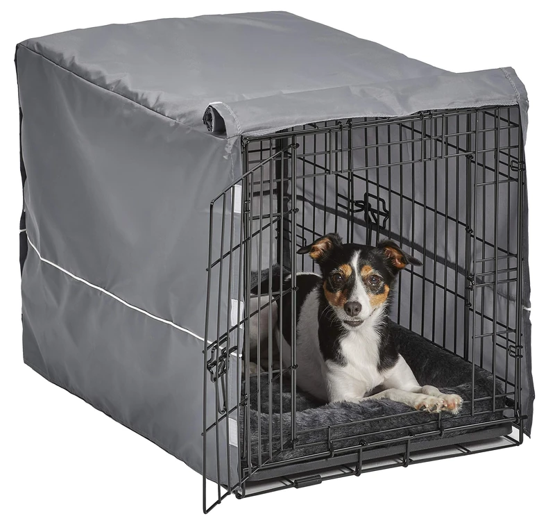New World Double Door 76 cm Dog Crate Kit, Bundle Includes a Two-Door Cage, Matching Gray Bed and Crate Cover, For Medium-Sized Breeds