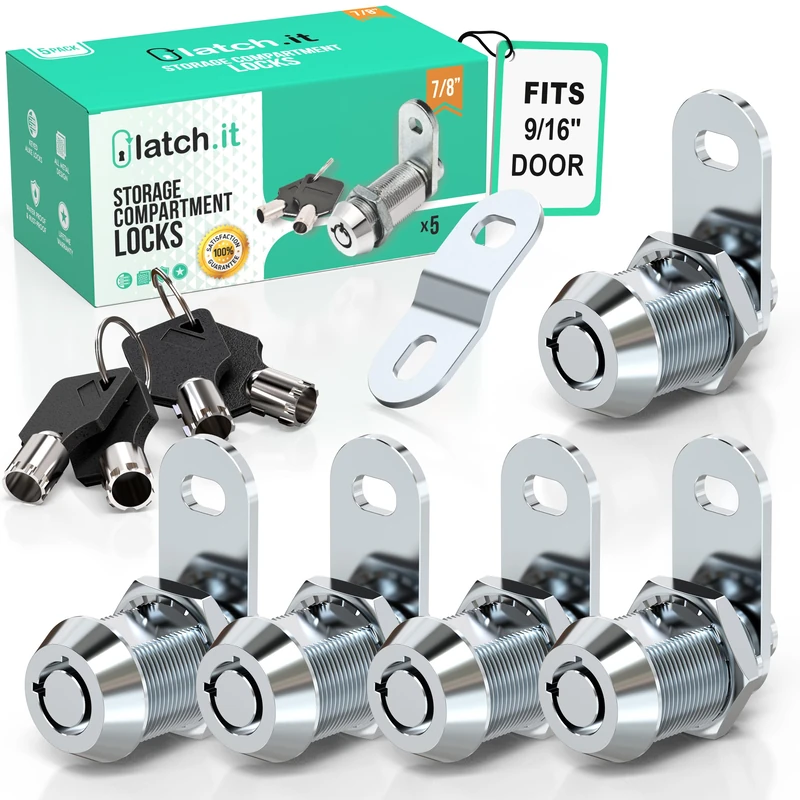LATCH.IT 7/8” RV Storage Locks | 5-Pack RV Compartment Locks | Utility Cam Lock | 100% Metal RV Locks for Storage Door on Camper | 10-Key RV Cam Lock | Check Fitment Image Before Purchasing