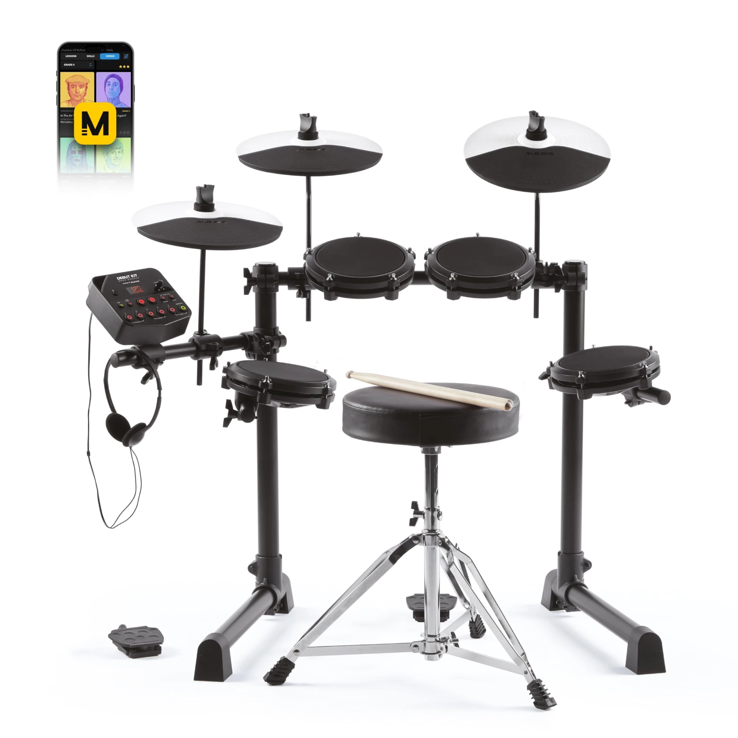 Alesis Debut Kit – Kids Drum Kit With 4 Mesh Electronic Drum Set Pads, 120 Sounds, 60 Lessons, Drum Stool, Drum Sticks, Drum Key and Headphones