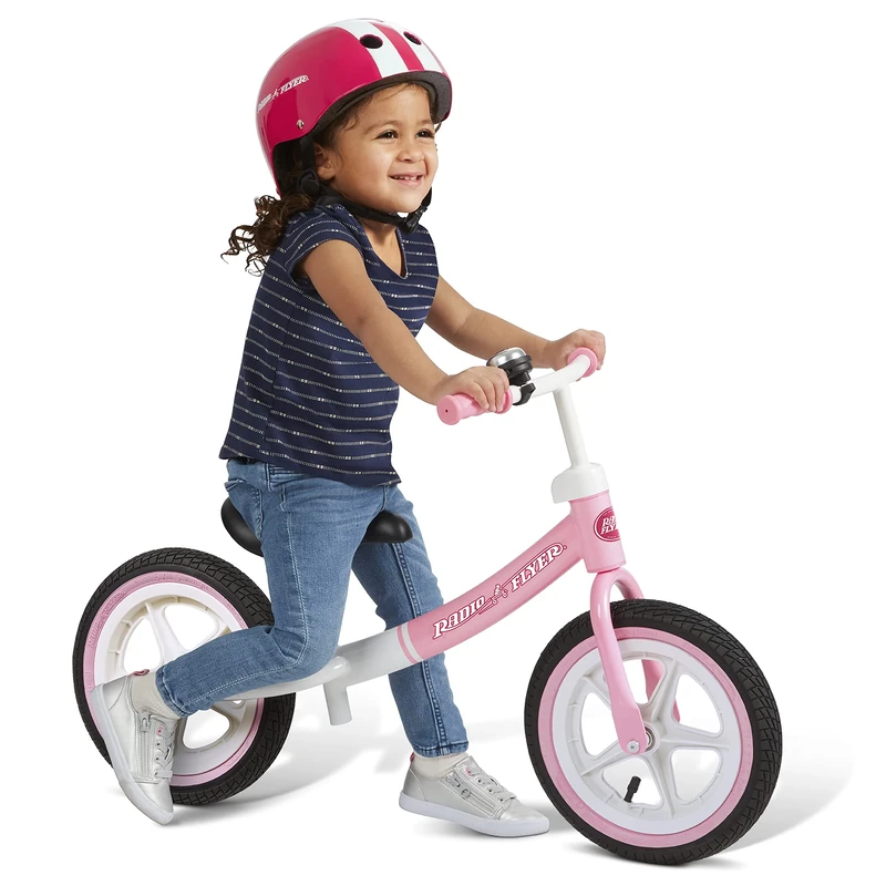 Radio Flyer Air Ride Balance Bike, Toddler, Ages 1.5-5, Kids Pink & White Ride On Balance Bike