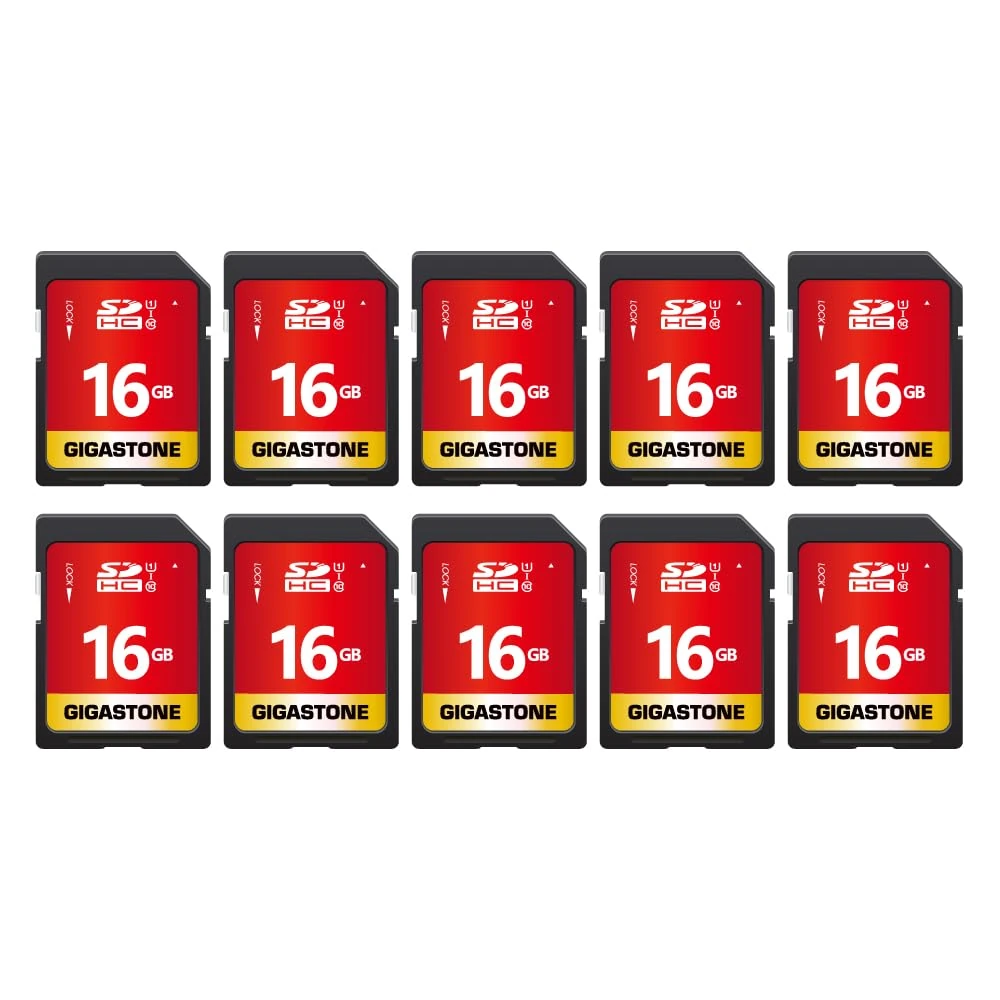 GIGASTONE 16GB 10-Pack SD Card UHS-I U1 Class 10 SDHC Memory Card High-Speed Full HD Video Canon Nikon Sony Pentax Kodak Olympus Panasonic Digital Camera, with 10 Mini Cases