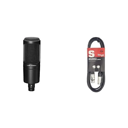 Audio-Technica AT2020 Cardioid Condenser Microphone & Stagg 3m XLR to XLR Plug Microphone Cable