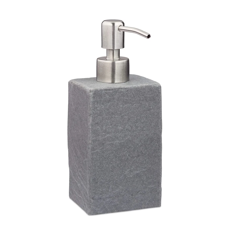 Relaxdays Soap Dispenser, 200 ml, Refillable, Bathroom, for Liquids & Lotions, Polyresin, Stainless Steel Pump, Grey