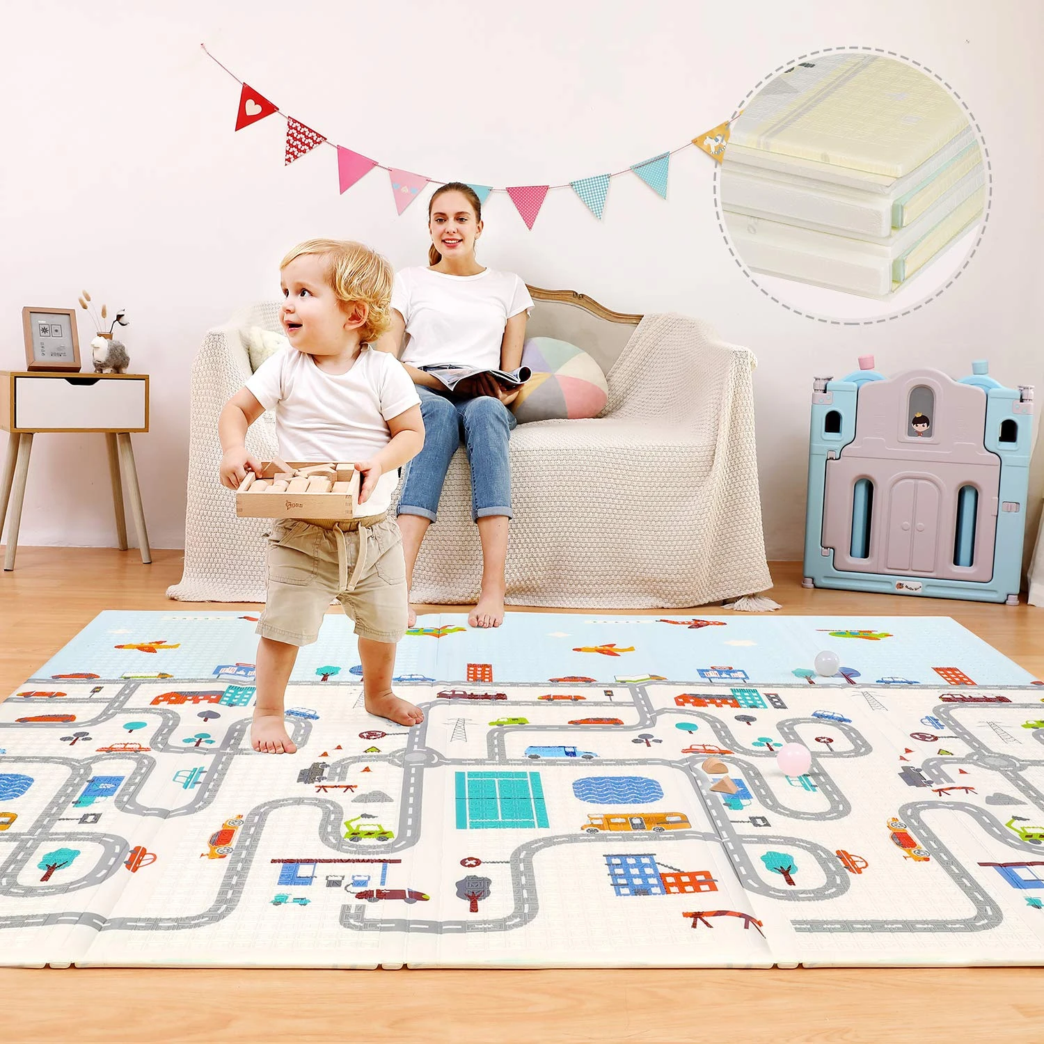 Hello-5ive Baby Play Mat, Foldable Foam Playmat for Baby Floor, Newborn Crawling Mat Large Soft Thick, Waterproof Portable Reversible Toxic Free, 200x180x1cm
