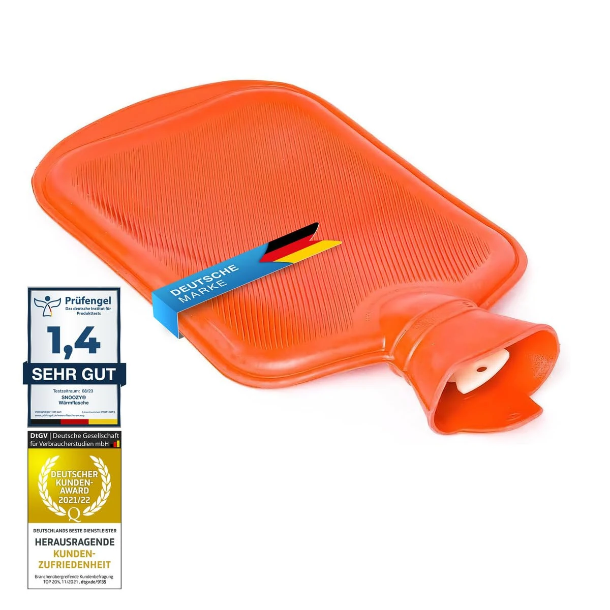 Snoozy® hot Water Bottle with Soft and Cuddly Cover XXL with 2 Litre Volume for Long-Lasting Warmth; 100% Natural Rubber. (Without Cover)