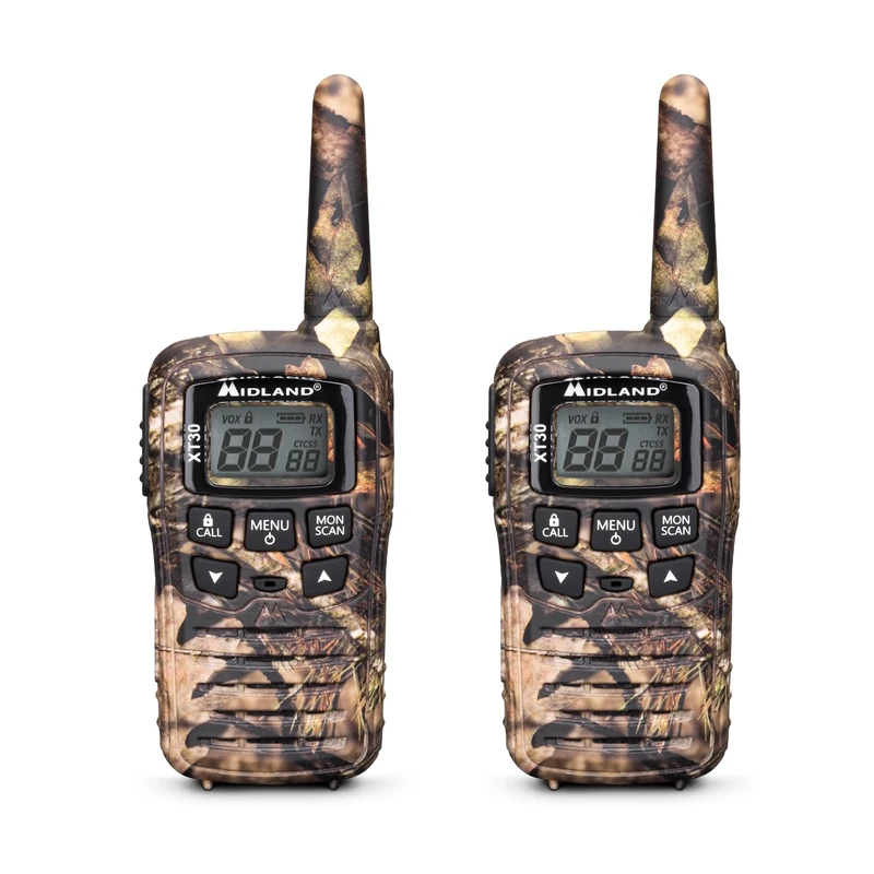 Midland - 2 XT30 Camo Walkie Talkies, Walkie Talkie for Trekking, Outdoor - 16 PMR446 Licence-Free Channels 2 Way Radio, 5H Battery, 6Km, 38 CTCSS Tones, VOX, SCAN, USB Charging, Batteries, Belt Clips