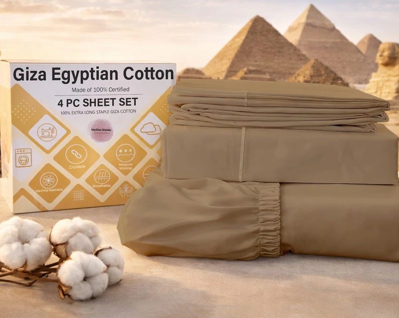 MyGiza Sheets,100% Certified Giza Egyptian Cotton Sheets-King Size Giza Cotton Sheets Set to Fit Upto 18 Inches Deep Mattress (4 Pcs) Taupe