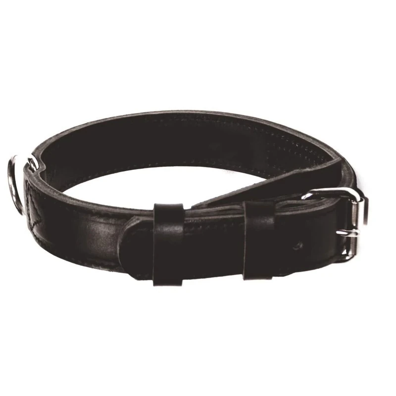 DINGO GEAR Civilian Genuine Leather Dog Collar, Strengthened and Stitched in Multiple Layers, for Training and Walks, Neck Girth 56-64 cm, Black (S04042)
