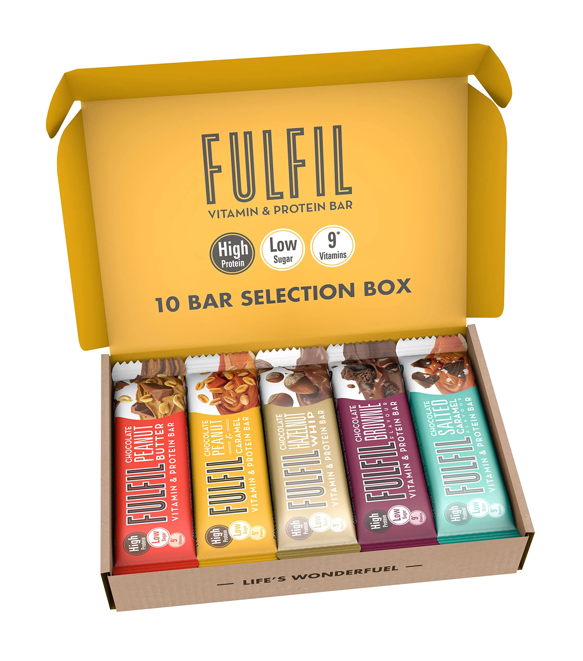 FULFIL Vitamin and Protein Bars (10 x 55 g Bars) — Exclusive 10 Bar Selection Box — 20 g High Protein, 9 Vitamins, Low Sugar