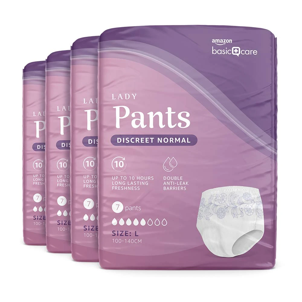 Amazon Basic Care Women's Pants, Panty, Unscented, Large - 28 Count (4 Pack of 7), White