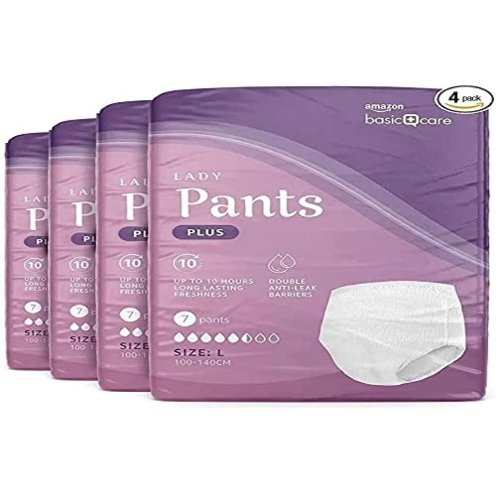 Amazon Basic Care Lady Pants Plus Large – 28 Count (4 Packs of 7), White