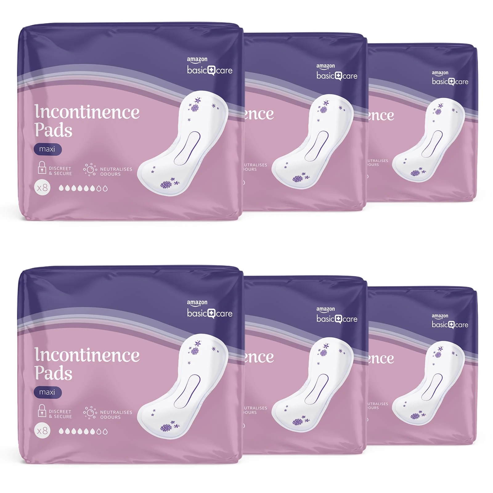 Amazon Basic Care Incontinence Pads Maxi, Unscented, 48 Count (6 Packs of 8)