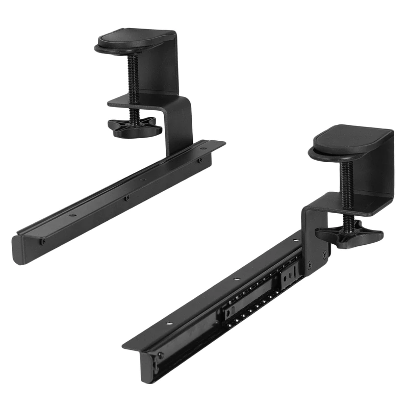 VIVO Clamp and 12 inch Rail Set for DIY Custom Wooden Keyboard Trays (Tray Not Included), Under Desk Pull Out Slider Track with Extra Sturdy C-clamp Mount System, Black, MOUNT-RAIL02 - Image 1