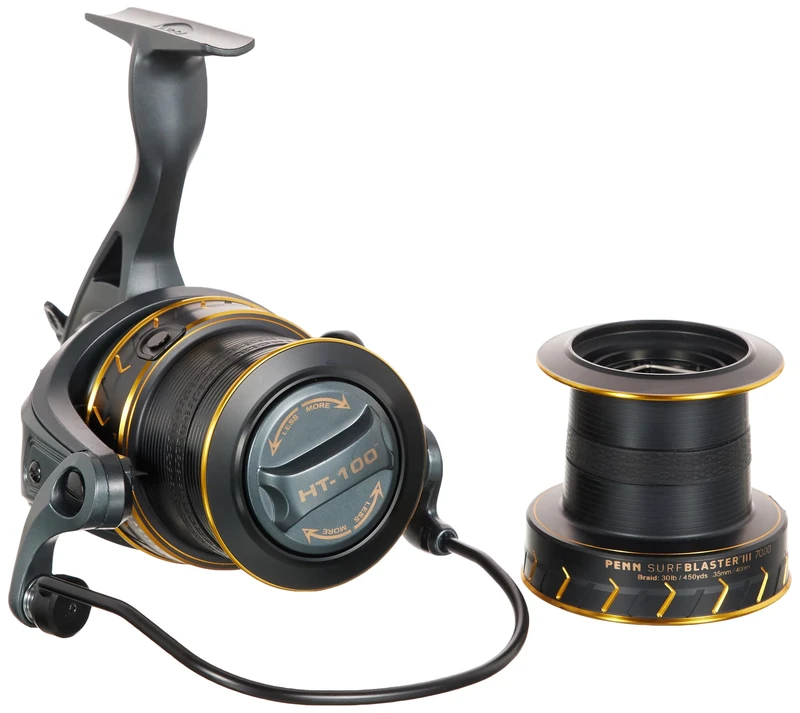 PENN Surfblaster III Longcast Spinning Reel; Long Distance Spool for Sea Fishing, Ideal for Saltwater Beach and Rock Casting, 7000 Size, Durable Black/Gold, Unisex