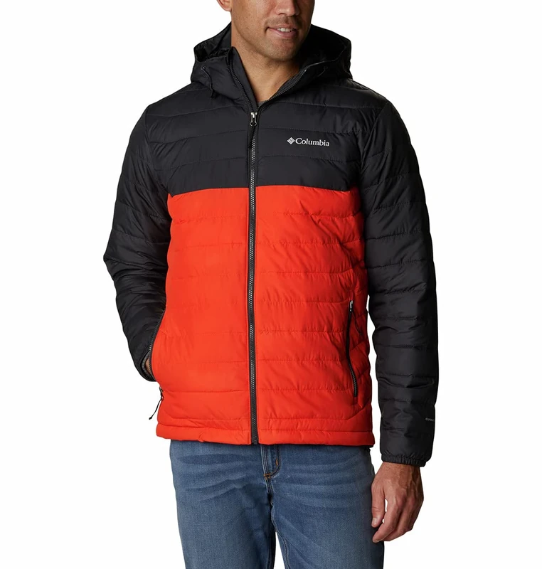 Columbia Men's Powder Lite Hooded Jacket, Hooded Puffer Jacket, Red Quartz/Shark, Size XL