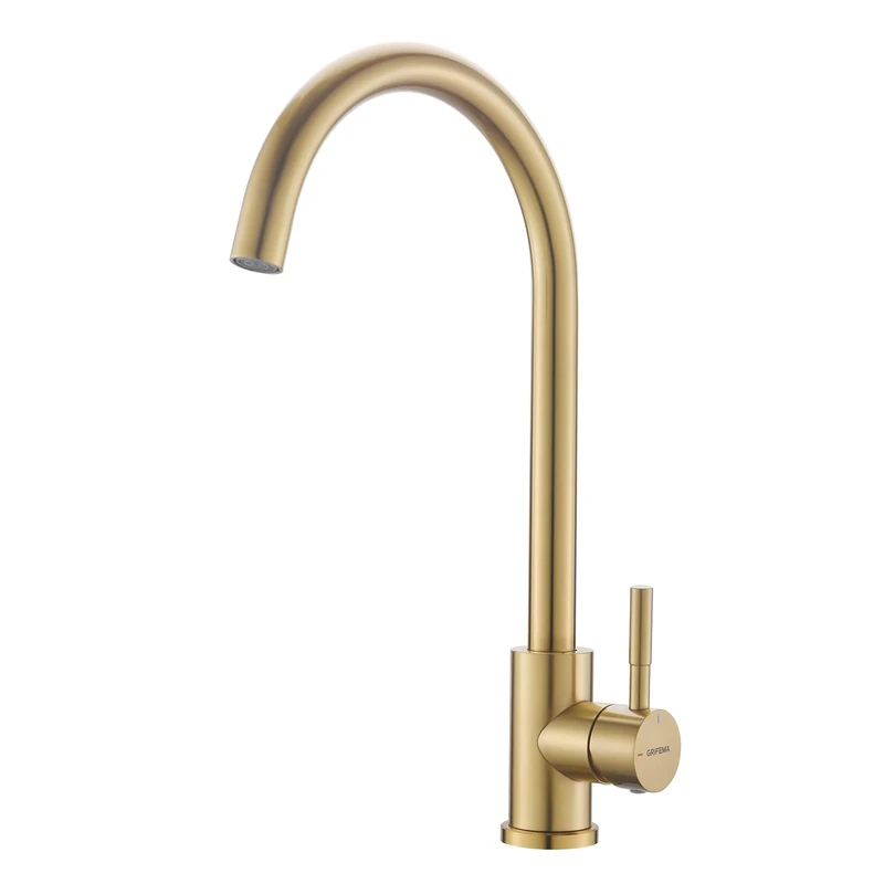 GRIFEMA G4008Y Golden Kitchen Tap with 360 Degree Flexible Spout High Arc Faucet, Stainless Steel Hot and Cold Mixer Tap with 3/8 Inch Hoses
