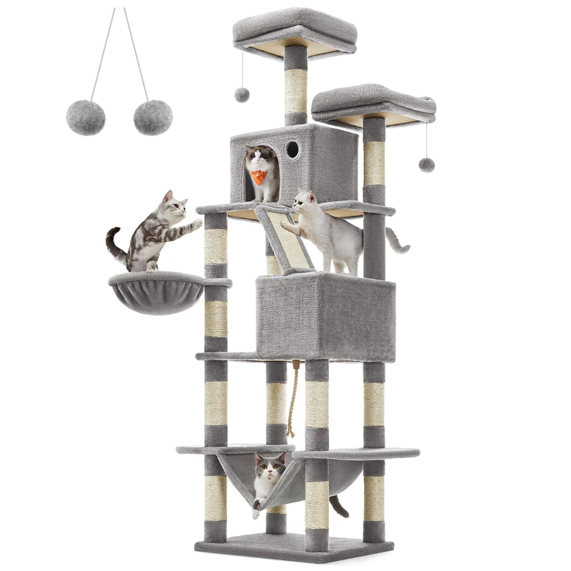 Feandrea Cat Tree, 206 cm XL Cat Tower with 13 Scratching Posts