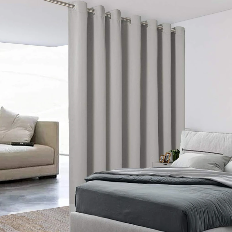 BONZER Room Divider Curtain Total Privacy Wall Extra Wide Grommet Blackout Room Darkening Curtains for Patio Sliding Glass Door, 108L x 120W Inch (9L x 10W ft), 1 Panel, Silver