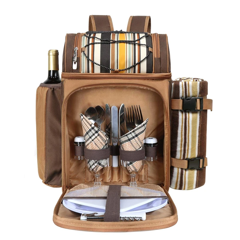 Hap Tim Picnic Basket Backpack for 2 Person with 2 Insulated Cooler Compartment, Wine Holder, Fleece Blanket, Cutlery Set,Perfect for Beach, Hiking, Camping, BBQs, Family or Wedding Gifts(36083)