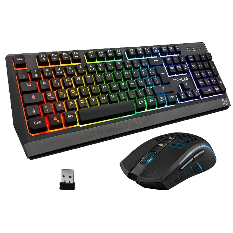 G-Lab Tungsten Combo - Wireless Backlit Gaming Keyboard + Mouse Set - AZERTY Keyboard + 2400 DPI Mouse - PC/PS4/PS5