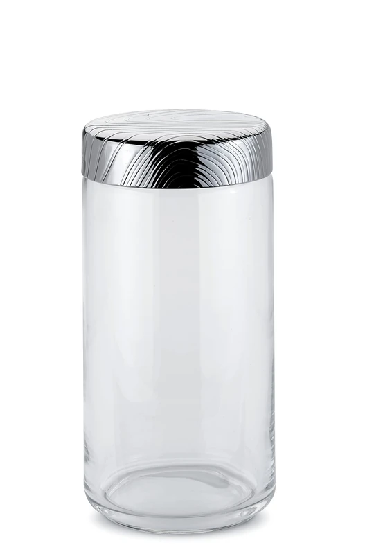 Alessi Glass jar Hermetic lid in 18/10 stainless steel with relief decoration