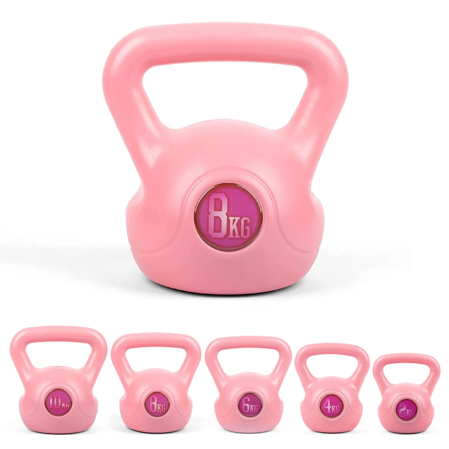 Phoenix Fitness RY1423 Vinyl Kettlebell - Heavy Weight Kettle Bell for Home Gym Workout Equipment Strength Fitness Pilates Weight Training - Pink, 8kg