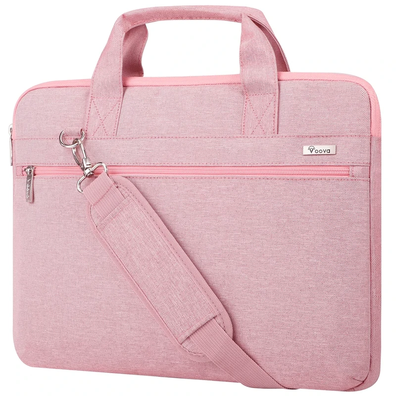 Voova Laptop Bag 17 17.3 Inch for women ladies& Girls, Waterproof Large Computer Case Sleeve for 17-18 Inch HP LG Dell Lenovo Asus Laptop, Slim Briefcase Messenger Bag with Shoulder Strap, Pink