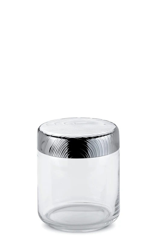 Alessi Glass jar Hermetic lid in 18/10 stainless steel with relief decoration