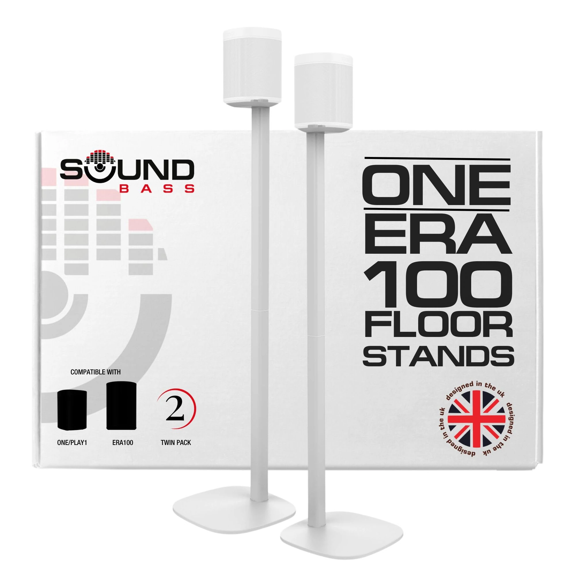 One / ERA100 Floor Stand Twin Pack (2pcs), White | Compatible with Sonos One, Play:1, One Gen 2, One SL | Future-Proof Design Also Compatible with ERA 100, Designed by Sound Bass UK. Double, Pair