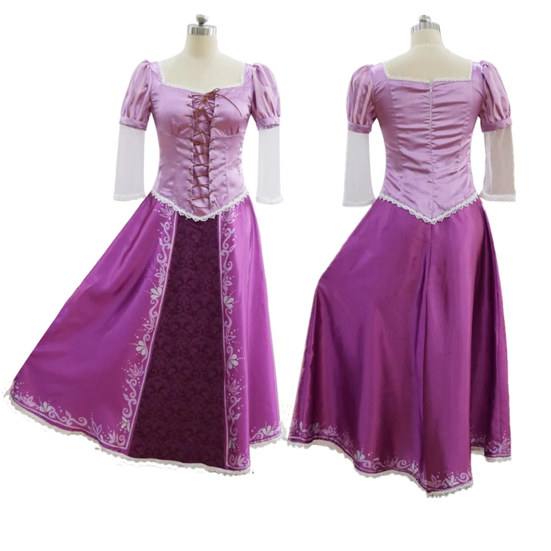 FLOWERBB Women Long Hair Rapunzel Princess Printing Cosplay Costume Adult Fancy Purple Dress (L)