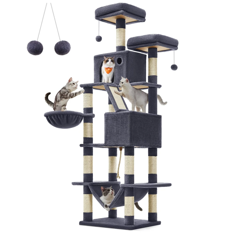 Feandrea Cat Tree, 206 cm XL Cat Tower with 13 Scratching Posts
