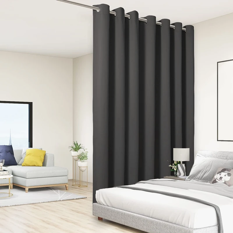 BONZER Room Divider Curtain Total Privacy Wall Grommet Thermal Insulated Soundproof Extra Wide Blackout Curtains for Bedroom Living Room, 9ft Wide x 7ft Tall [84.00" x 108.00"] 1 Panel, Dark Grey