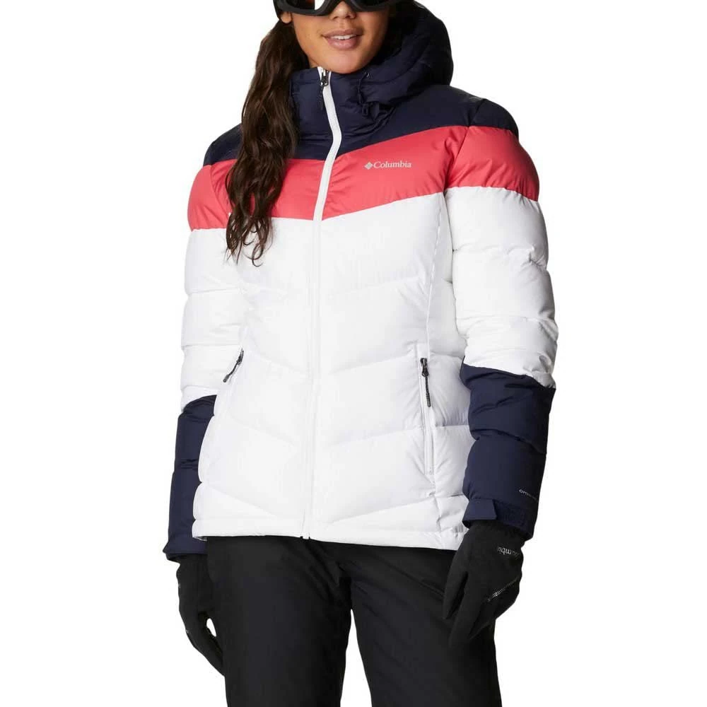 Columbia Women's Abbott Peak Insulated Jacket, Ski Jacket, White/Dark Nocturnal/Bright Geranium, Size XL