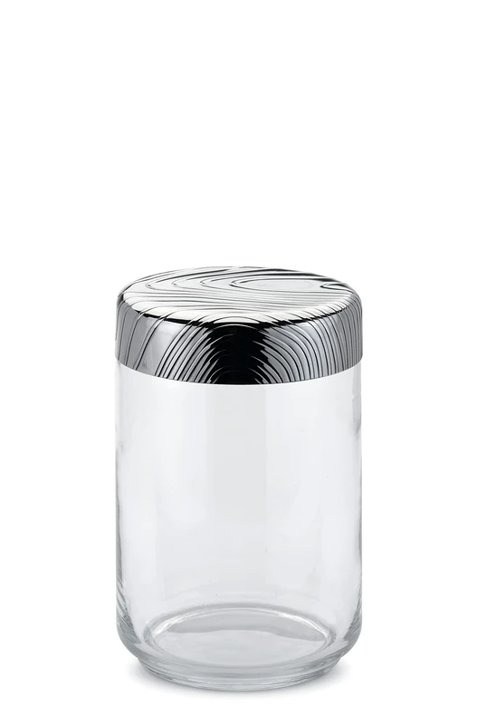 Alessi Glass jar Hermetic lid in 18/10 stainless steel with relief decoration