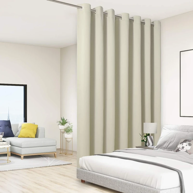 Bonzer Room Divider Blackout Curtain Wide Room Darkening Total Privacy Wall Noise Reducing for Bedroom, 96L x 108W Inch (8L x 9W ft), 1 Panel, Cream