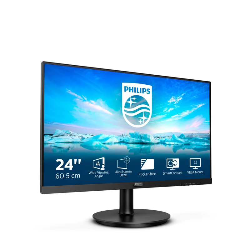 Philips 241V8LA- 24 Inch FHD Monitor, 75Hz, 4ms, VA, Speakers LowBlue, Flickerfree (1920 x 1080, 250 cd/m², HDMI/VGA)